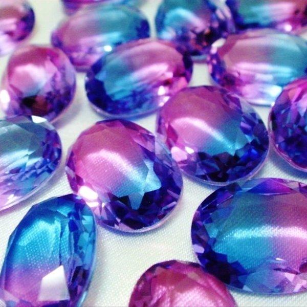 バイカラービジュー・オーバルカット18×13ｍｍ(青×紫ピンク色)3個セット