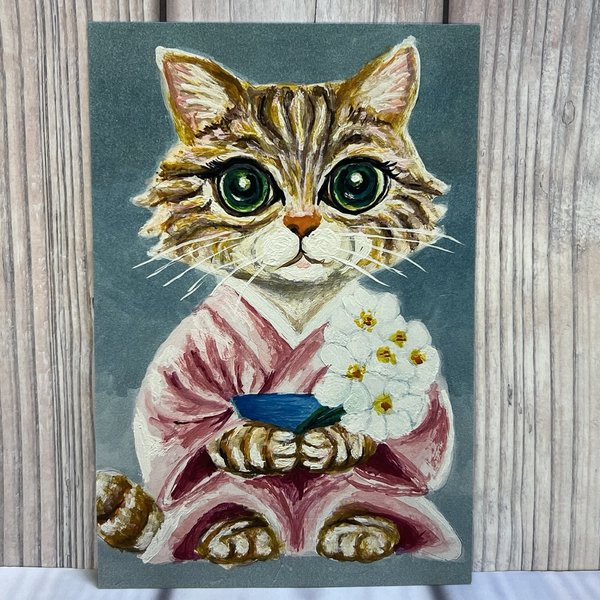 猫のポストカード　猫のお花　同柄ポストカード３枚セット