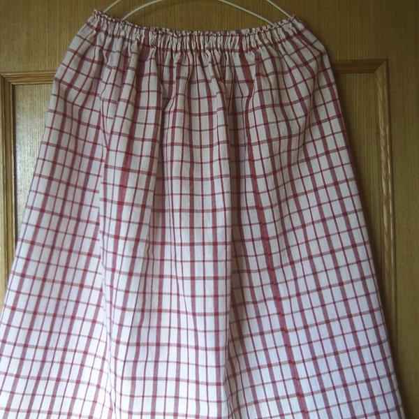 着物リメイク　赤いチェックの浴衣のギャザースカート