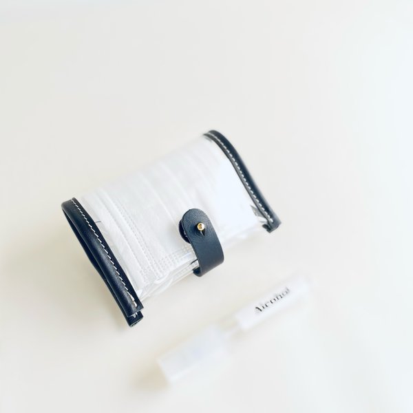 新作 ビニールポーチ　マスクケース　PVC＆本革　コンパクトサイズ（受注生産）ブラック