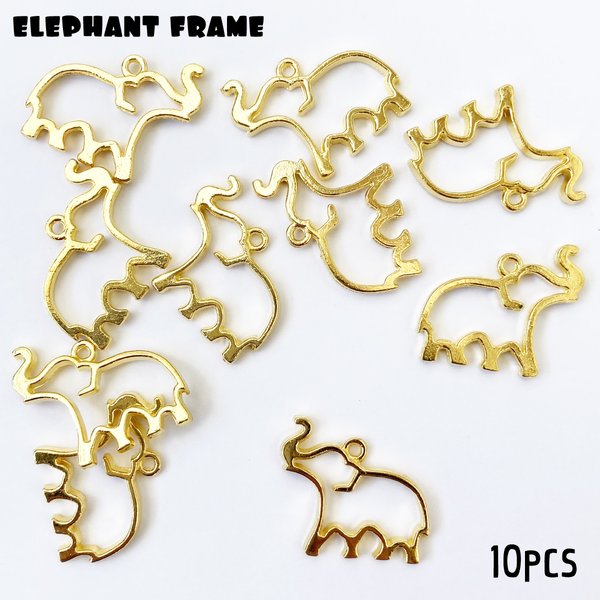 10個 象のフレームチャーム レジンフレーム ゴールド 空枠 動物123UV117