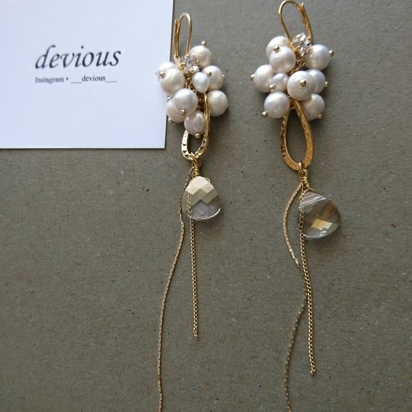 cotton pearl × SWAROVSKI long pierce
