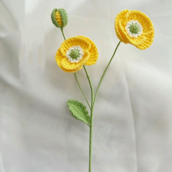 手編みのヒナゲシ 枯れない花 毛糸かぎ針編み 造花 あみぐるみ プレゼント 母の日 記念日 