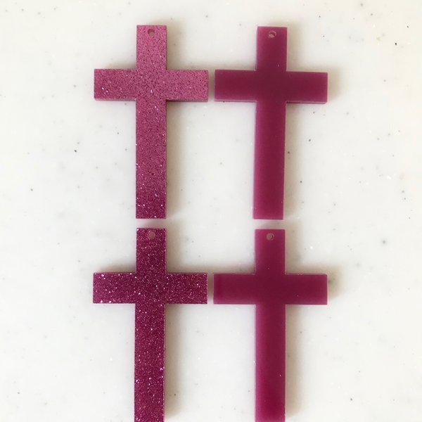 Glitter Purple Cross Pendant Tops