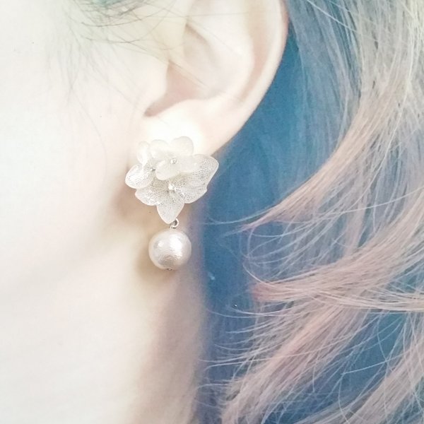 frozen「3white」 cotton-pearl flower set 　紫陽花パール
