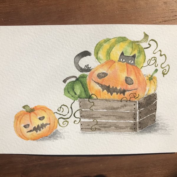 ＊Happy Halloween＊ 原画　送料無料　ポストカード