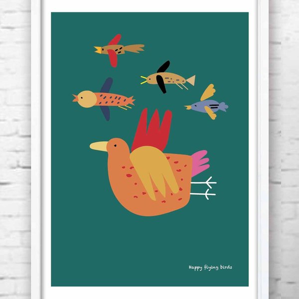 たのしく飛ぶ鳥たち　イラスト　ポスター  A4　アートポスター　全作オリジナル　アートsei（新着順）で検索　1136