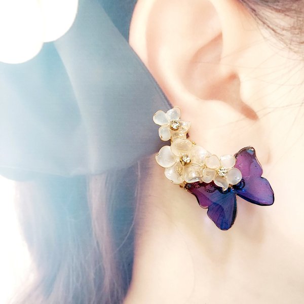 M fleur dark - purple  butterfly カフセット