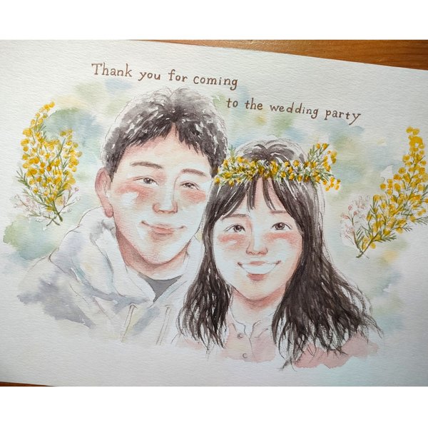 ウェディング 似顔絵 A4 結婚式 イラスト 子育て感謝状  水彩 ウェルカムボード 記念日 両親贈呈品