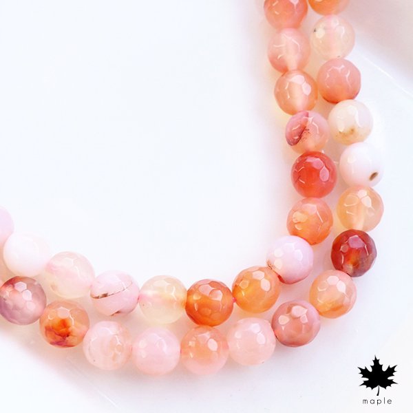 [20pcs] 8mm 天然石アゲートNatural Faceted Fire Orange Mix Agate Beads
