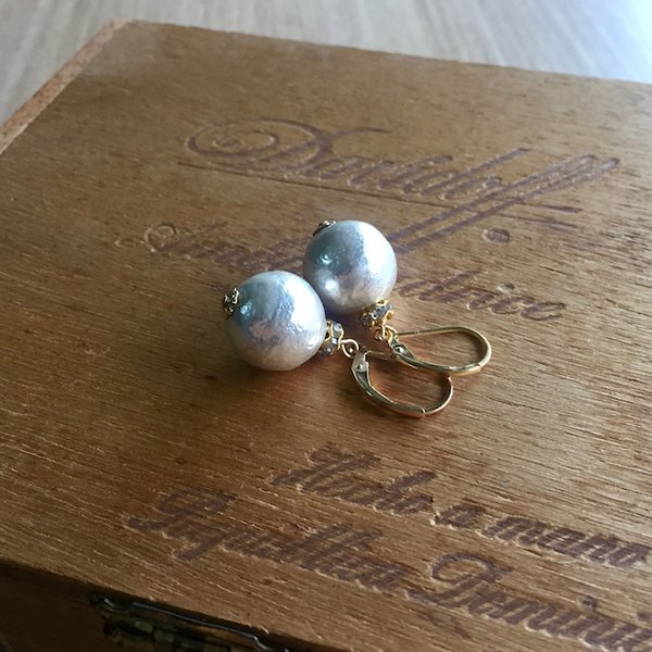 【pebble Ammi】Vintage paper pearl　フレンチフックピアス　<a020-ear>