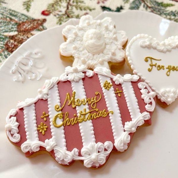  【クリスマスプレゼント】メッセージ入りエレガントなアイシングクッキー3枚セット♡ギフトボックス入り