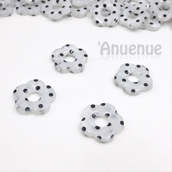 フラワービーズ　26mm 【Marble dot / White  】 4個