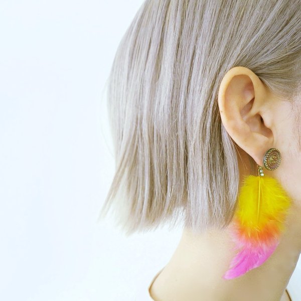 フェザーピアス 2ウェイ vintage btn earrings 2way <PE2-0420>