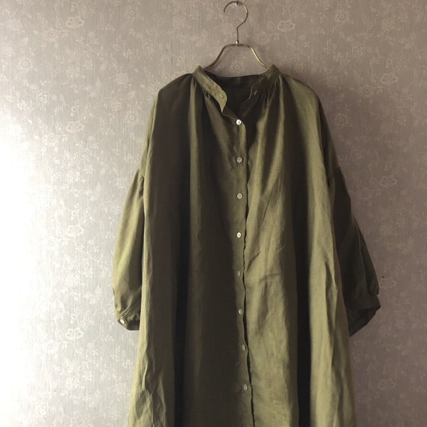 【GW前SALE】ドロップショルダー　ロングシャツ　リネン100％