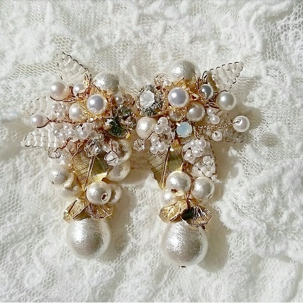    【再販2】Beads flower × cottonpearl pierce