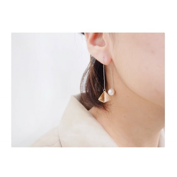 【Soo life】ゴールドチェーンピアス.パールキャッチ 