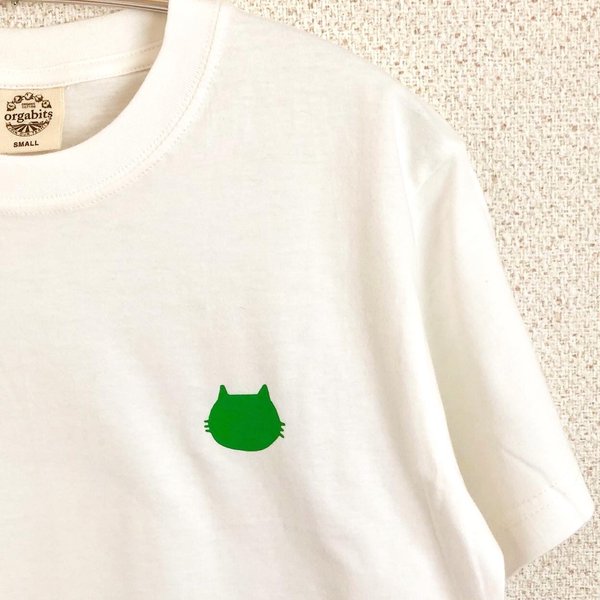 Greenにゃんこ＊地球に優しいオーガニックコットンTシャツ(ナチュラルホワイト)