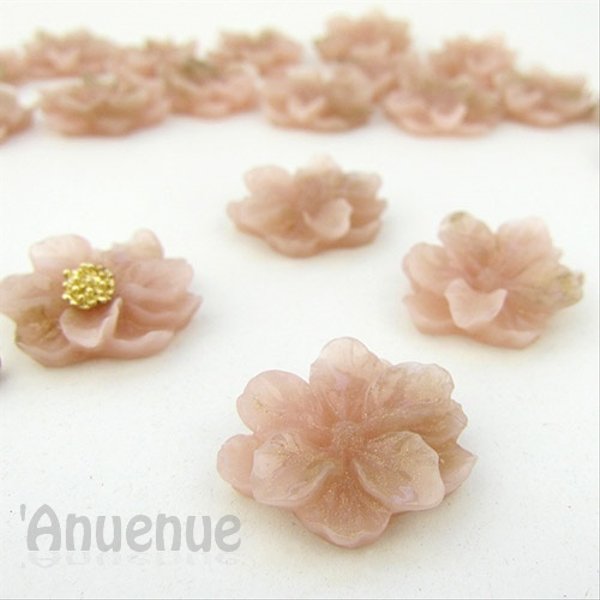 ラメ入りフラワーシェイプカボション 22mm 【Camellia /Pink】4個