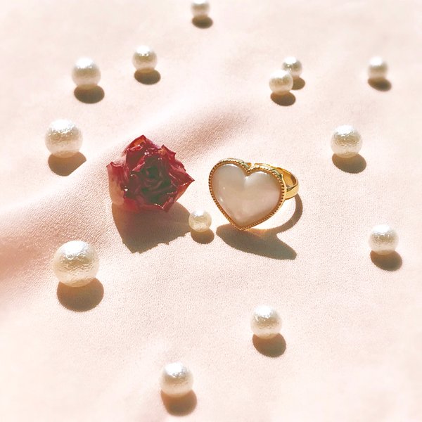 heart pearl white ring♡