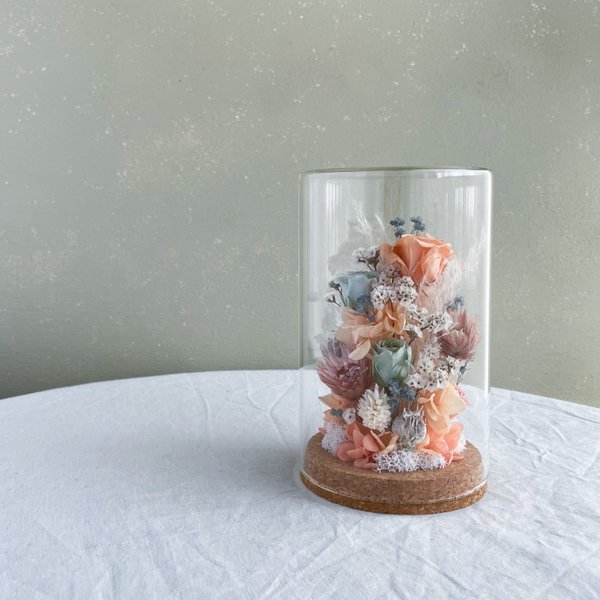 お花を閉じ込めたガラスドーム（オレンジ系）ボトルフラワー　結婚祝い　引越し祝い　ギフト　結婚祝い　母の日