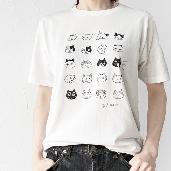 XLも！ねこのかおTシャツ（オフホワイト）