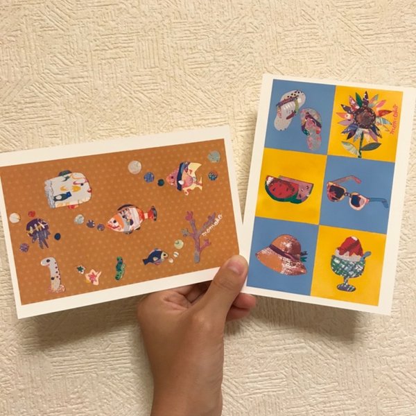 オリジナル☆ 夏の貼り絵ポストカード  ２枚セット