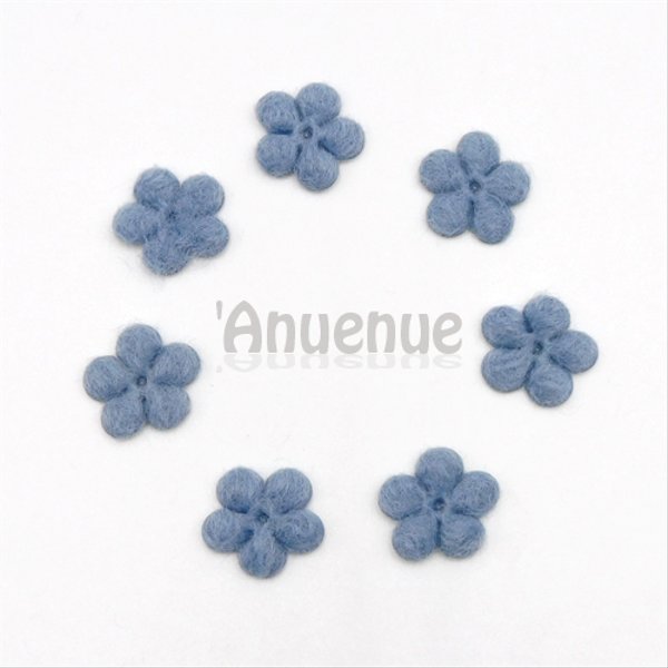 お花のウールパーツ15mm 【Blue / ブルー】10個