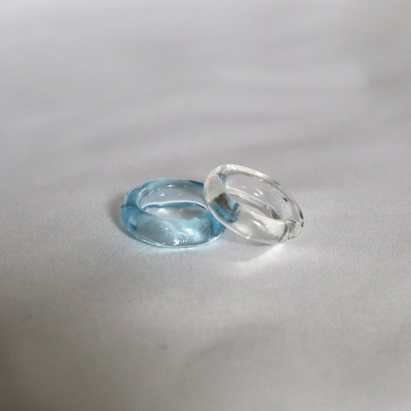 [2個セット]  sky blueダブルガラス リング  clear glass ring