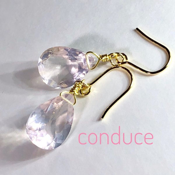 Rose quartz.天然石マダガスカル産ローズクォーツピアス