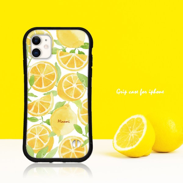 レモン 名入れ スマホケース iPhone15 14 13 12 pro mini se iface型 グリップケース iPhoneケース アイフォン カバー 名前 送料無料 果物 