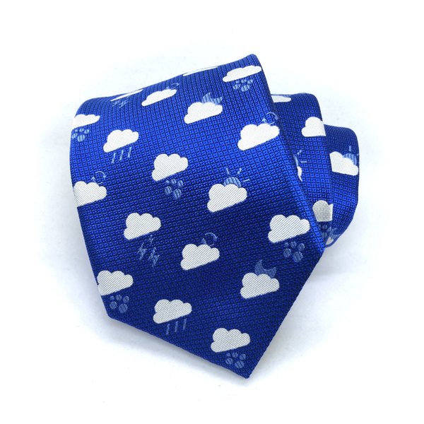 雲柄天気ネクタイ オリジナルシルク ブルー くもり