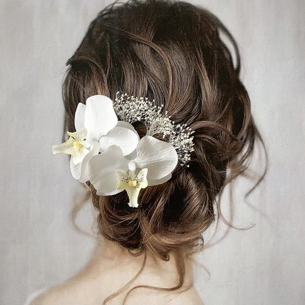 《再販》胡蝶蘭 ドライフラワー ヘッドパーツ 髪飾り ヘアアクセサリー 結婚式 和装 ブライダル