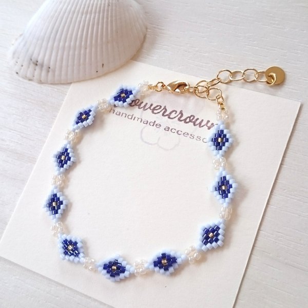 beads braid bracelet(太)   ビーズ編みブレスレット・blue x white