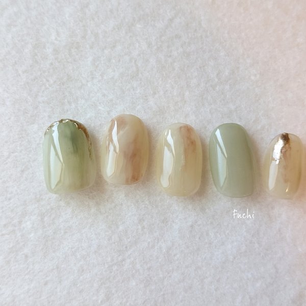 metallic nuance nail * ネイルチップ ニュアンスネイル ピスタチオ イエロー 