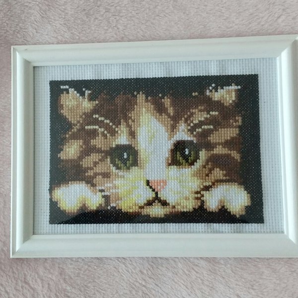 クロスステッチ刺繍ミニ額　猫