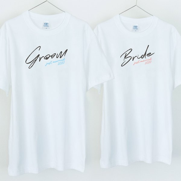 Groom and Bride 新郎新婦Tシャツ 2枚セット ウェディングフォトに ペア 結婚式 前撮りに_T037