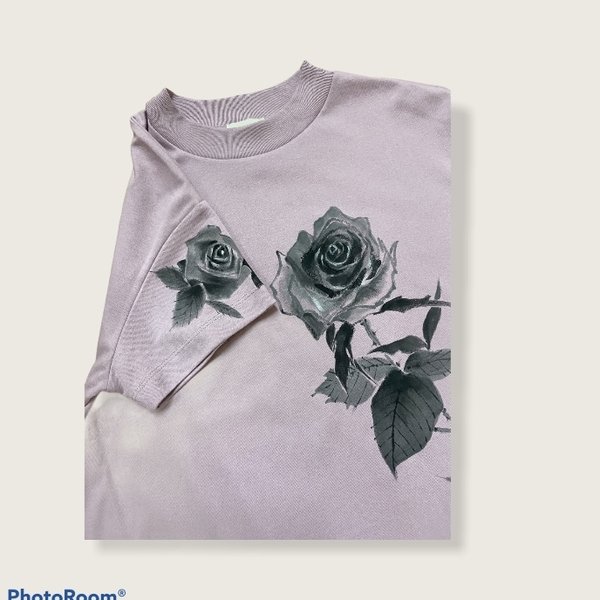 手描きTシャツ　レディース　M  薔薇