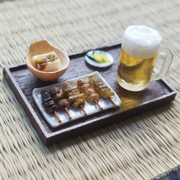 ミニチュア焼き鳥と生ビールセット