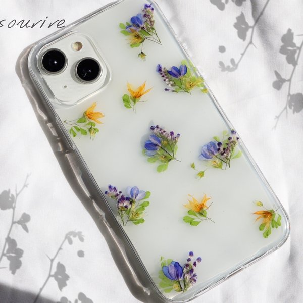 Fairy Flowers🧚‍♂️🪄︎︎⋆ﾟかわいい 押し花 スマホケース　iPhoneケース Xperia Galaxy クリア ブーケ 花  iPhone14 全機種 クリア Android