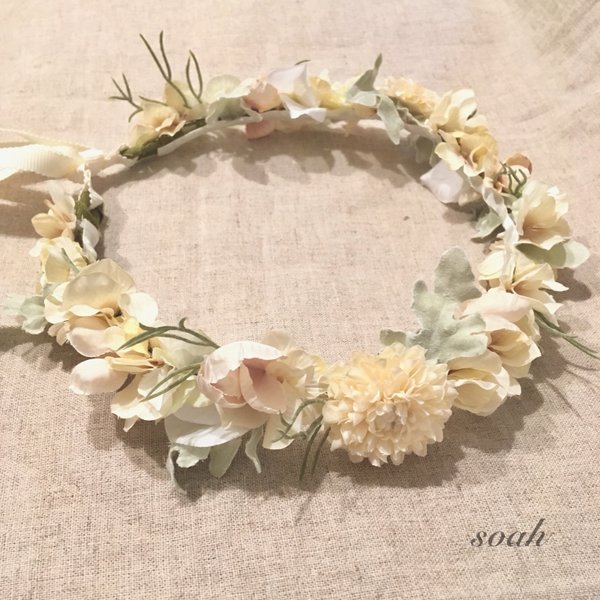 大人用 antique white 花かんむり（wide）ラッピング無料