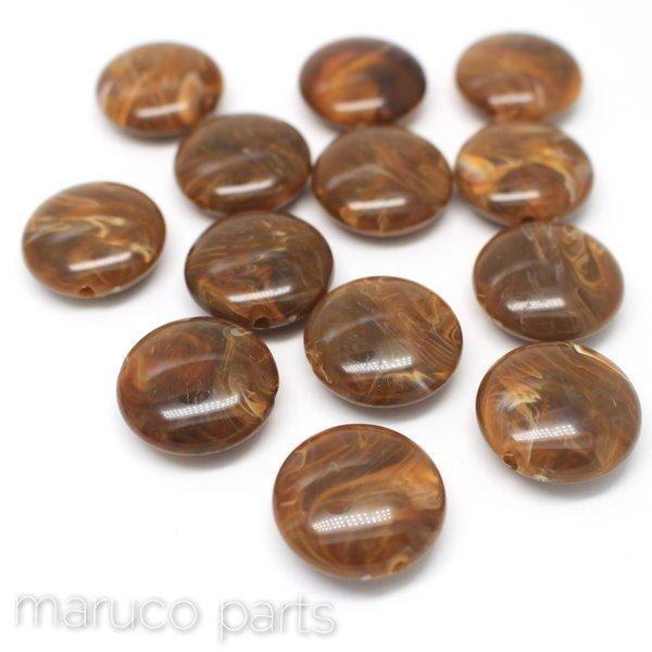 【マーブル天然石調＊フラットラウンド＊10個＊両穴】【1#ブラウン①】ヴィンテージ風◎beads-079-c1-m