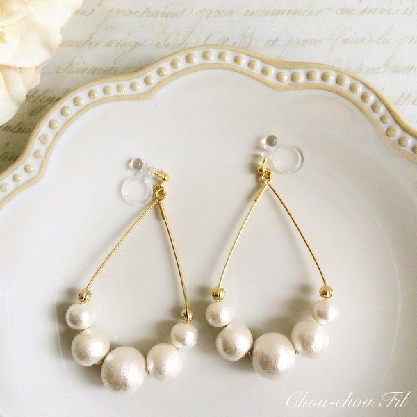 cotton pearl&drop hoop earring