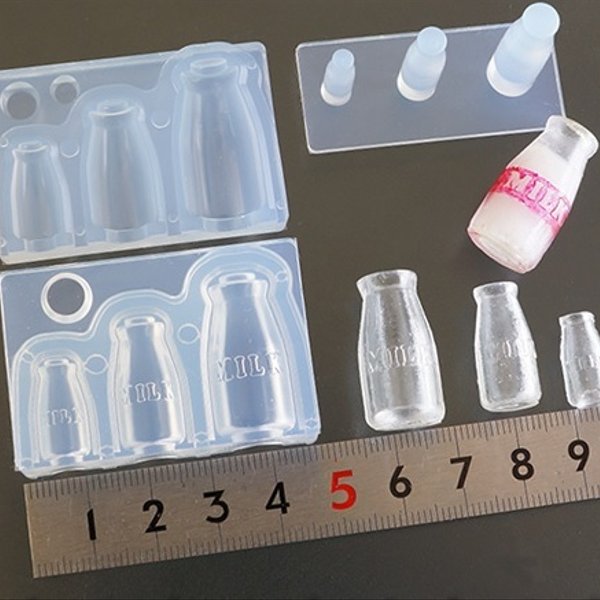 (S656)シリコンモールド　キッチン雑貨　ミルクボトル　牛乳瓶　MILK刻印入り　立体　3サイズ 