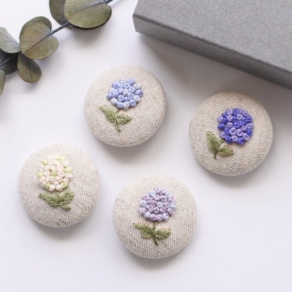 紫陽花 (中)【ブローチ／ヘアゴム 】手刺繡