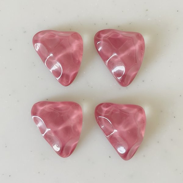 Clear Dark Pink Water Faceted Triangle Cabochons