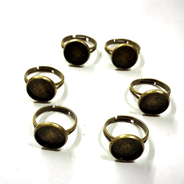 【10個】真鍮製  ミール皿付き指輪　フリーサイズ　金古美    皿内径12mm