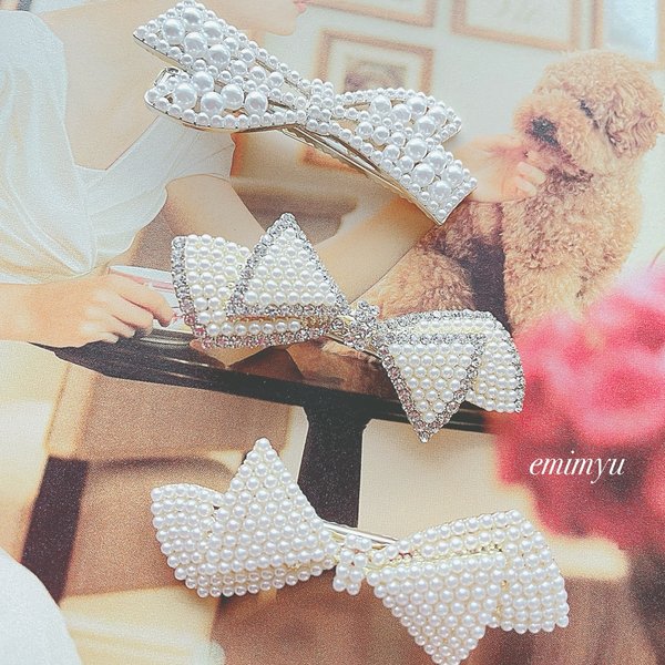 Crystal&Pearl Cute Ribbon Hair Clip