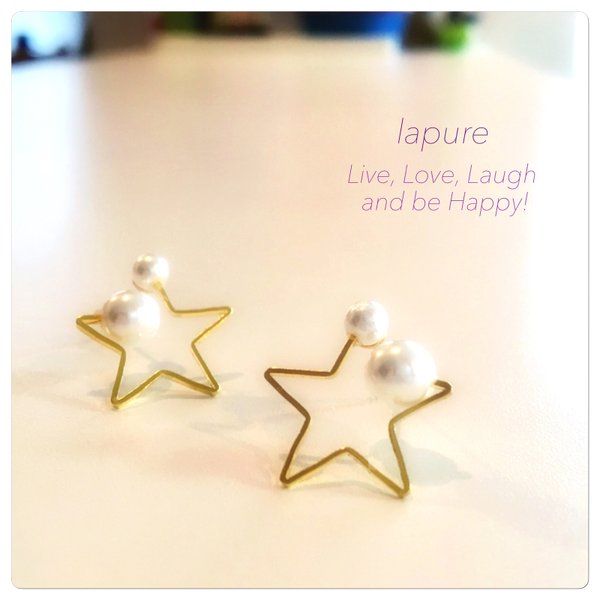 再販×2  星のピアス ✨ スター&パール  ピアス ノンホールピアス