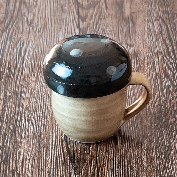 きのこカップ 小(ネイビー・白ドット) 小石原焼 ヤママル窯　
